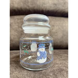 Libbey Clearly Winter Snowman Glass Canister Jar Storage Christmas